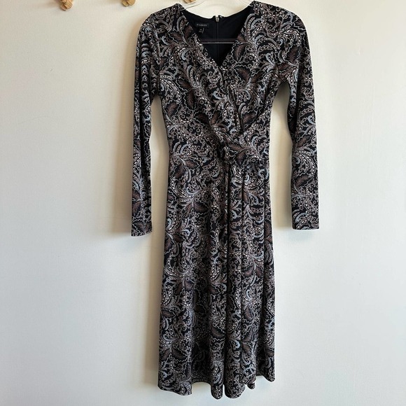 NWT Talbots Jersey Knit Midi Dress Long Sleeve A-Line Black Multi Size XS - Picture 1 of 12